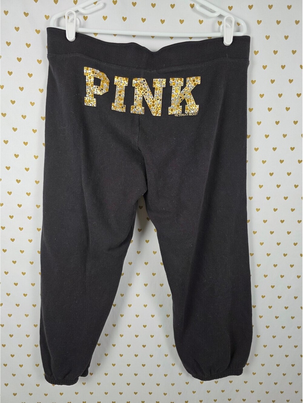 Victorias Secret PINK GOLD BLING PEACE Joggers Sweatpants Sweats Y2k Vintage L